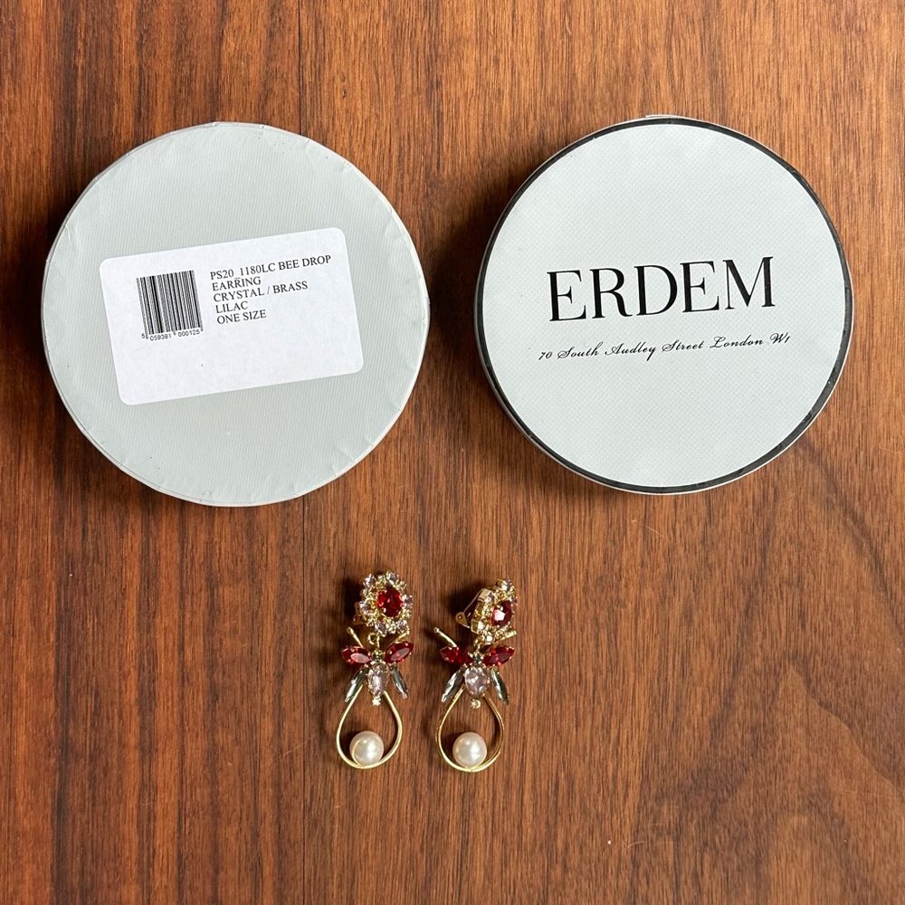 ERDEM Ruby, Lilac and Gold Earring with Pearl Drop